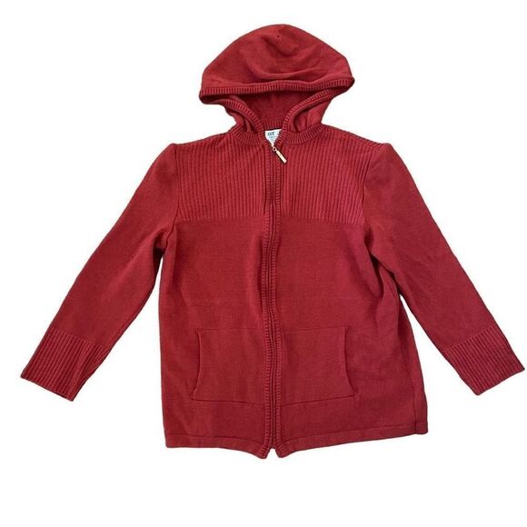 St. John Sport Zip Front Sweater Jacket Hooded Brick Red 3/4 Sleeves Medium - Picture 1 of 7